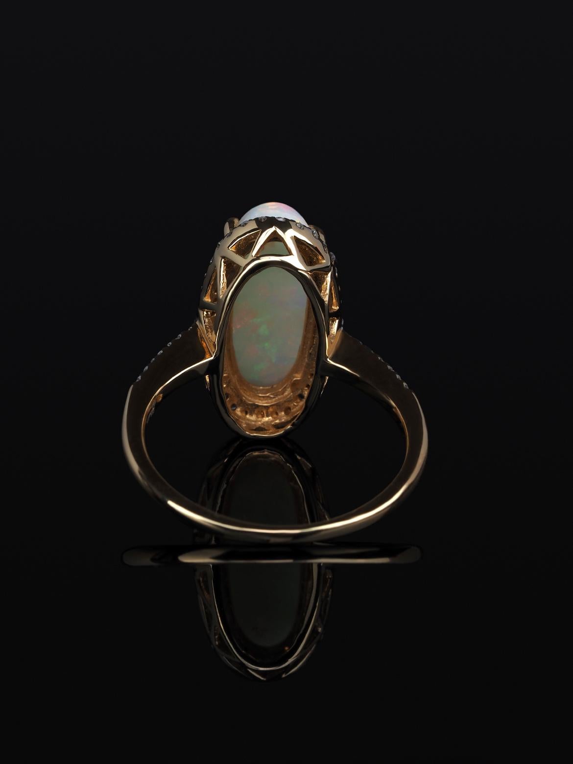 Opal Diamant Gold Ring Natürlicher Australischer Edelstein Klassischer Stil Ring Geschenk für sie im Angebot 3