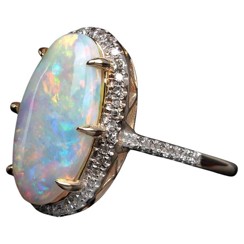 Bague Opale Diamant Or Naturelle Pierre Précieuse Australienne Bague Style Classique cadeau elle