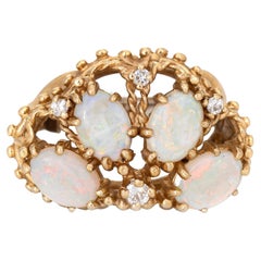 Opal Diamond Half Moon Ring Vintage 14k Yellow Gold Estate Fine Jewelry