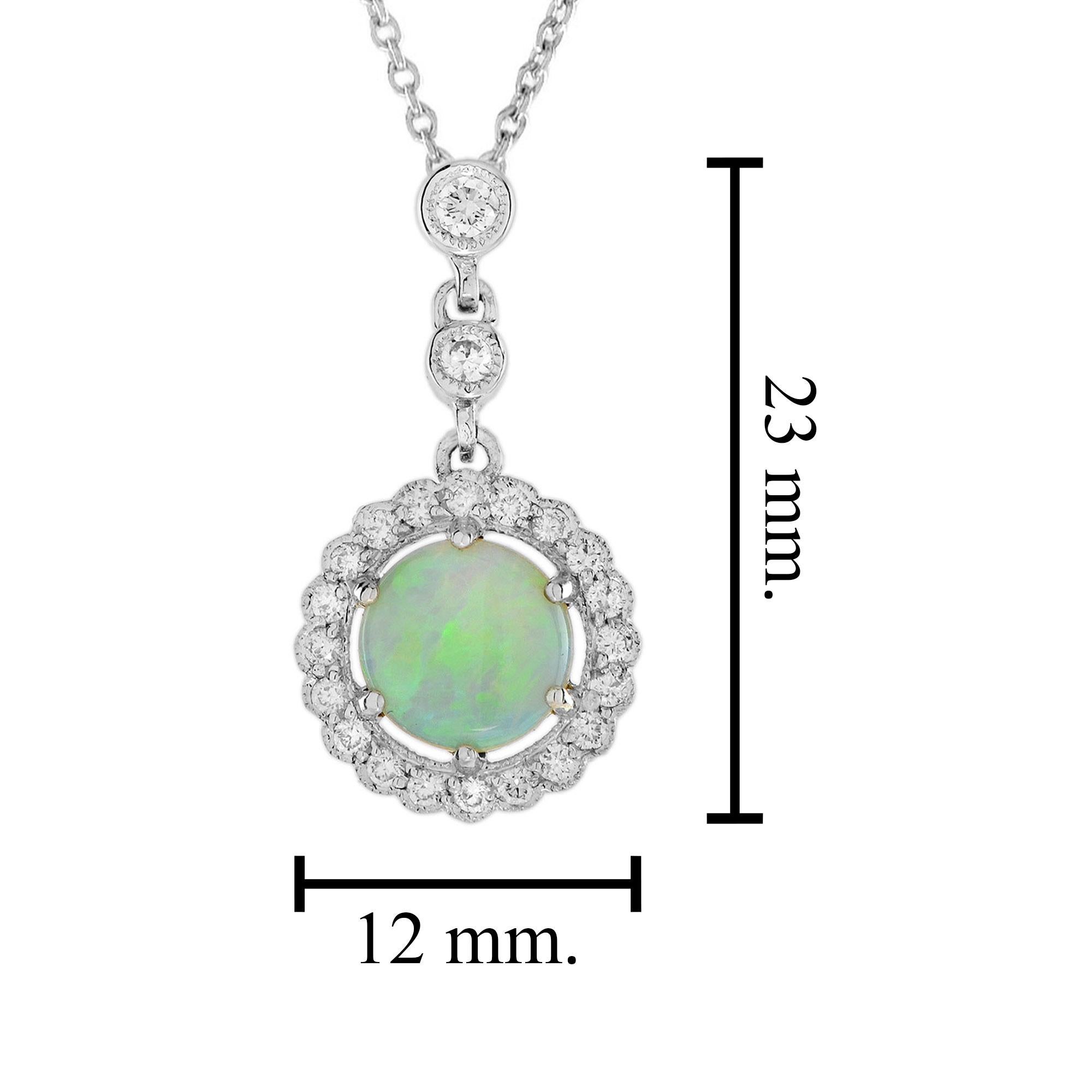 Opal Diamond Halo Art Deco Style Pendant and Earrings Jewelry Set in 14K Gold For Sale 6