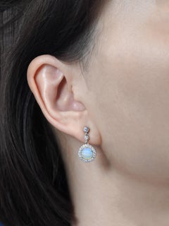 Opal Diamond Halo Art Deco Style Pendant and Earrings Jewelry Set in 14K Gold