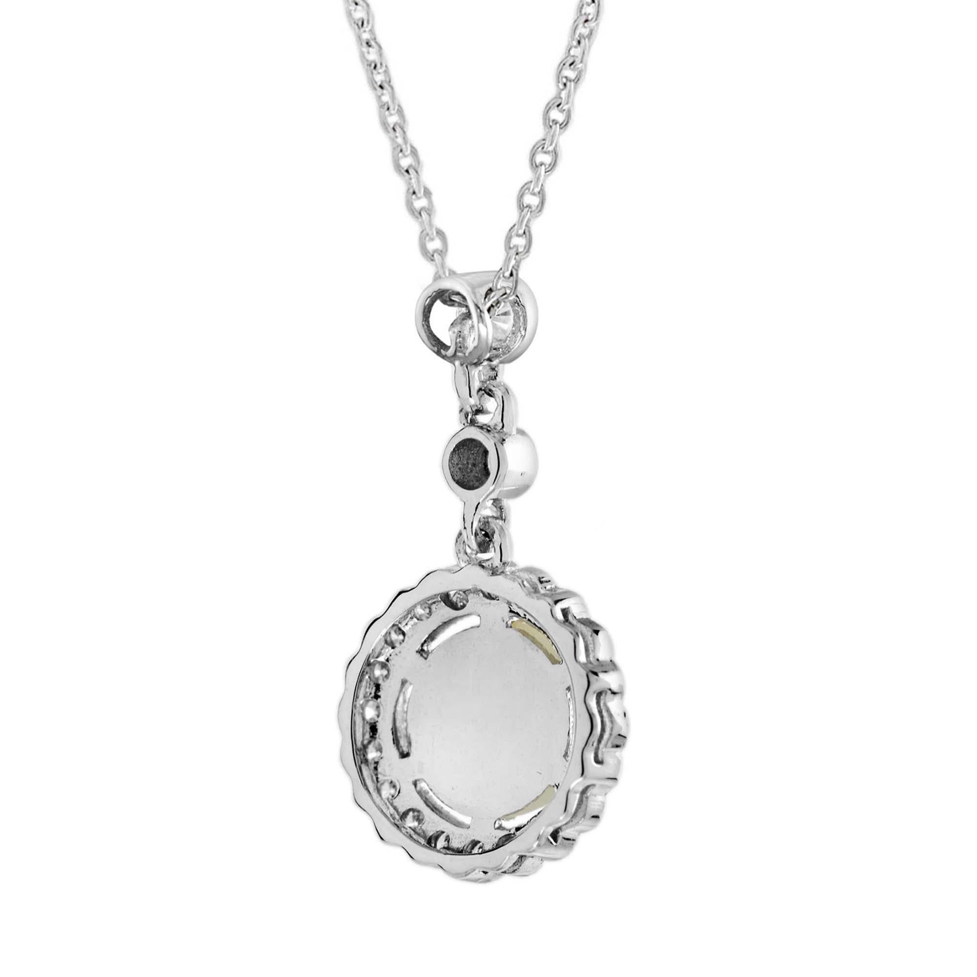 Opal Diamond Halo Art Deco Style Pendant and Earrings Jewelry Set in 14K Gold For Sale 4