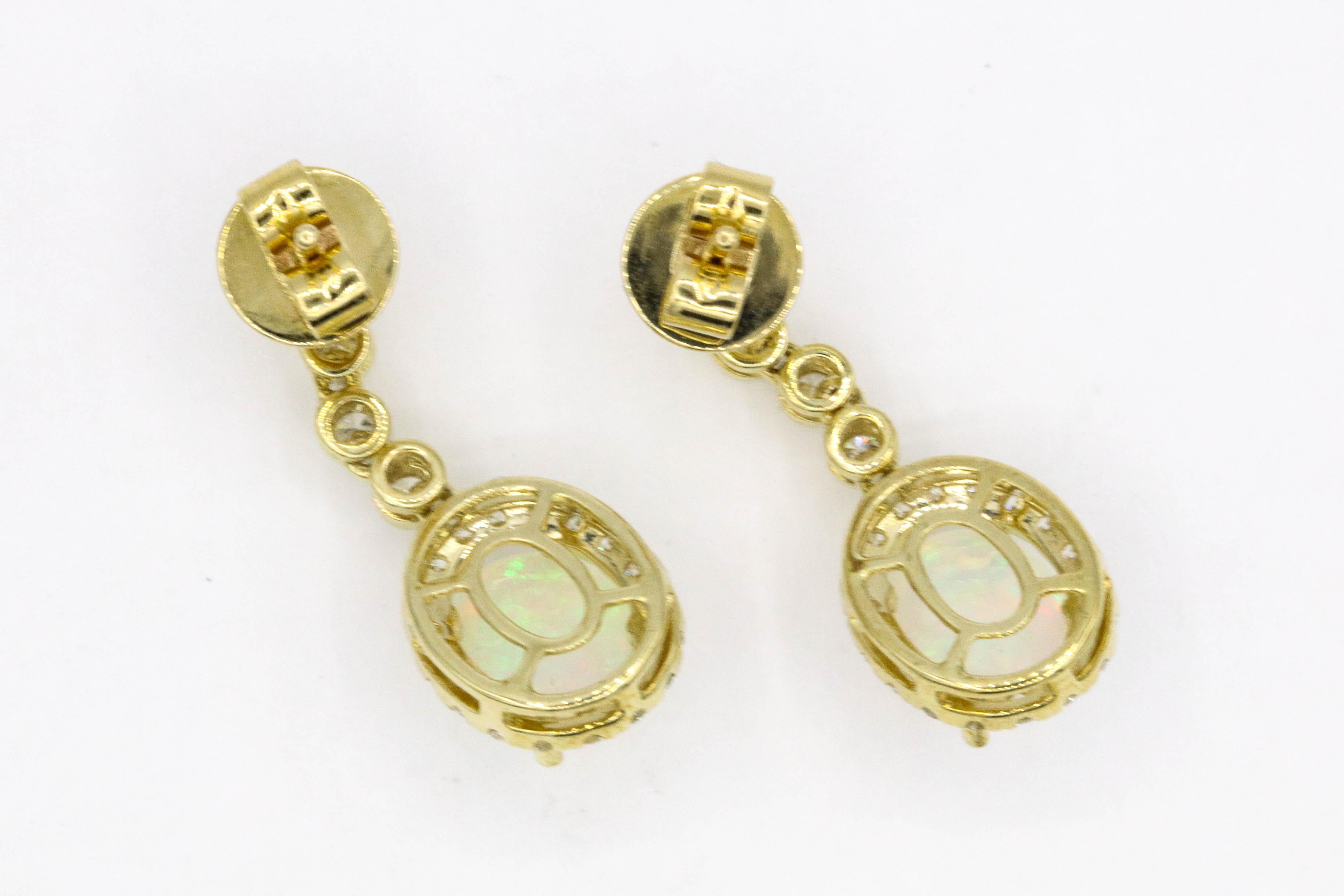Opal Diamond Halo Drop Earrings 2.32 Carat 14 Karat 1