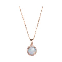 Opal Diamond Halo Necklace Estate 14 Karat Rose Gold Fine Jewelry Rope Chain