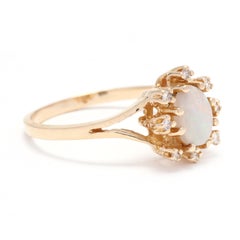 Opal Diamond Halo Ring, 14K Yellow Gold, Ring Size 7, Rainbow Opal Ring