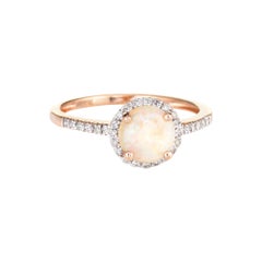 Opal Diamond Halo Ring Estate 14 Karat Rose Gold Fine Jewelry Engagement