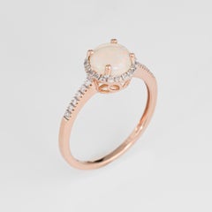 Opal Diamond Halo Ring Estate 14 Karat Rose Gold Fine Jewelry Engagement