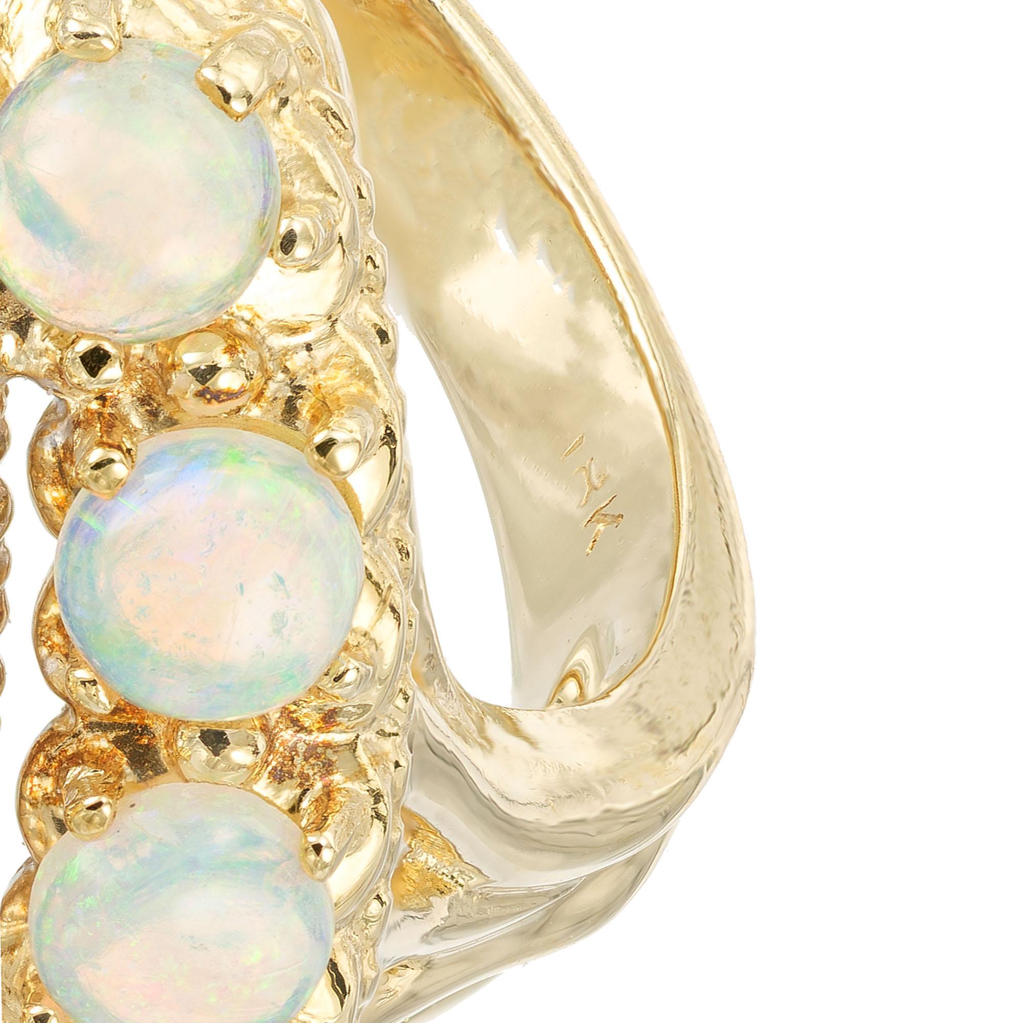 Opal Diamond Halo Yellow Gold Cluster Cocktail Ring 1