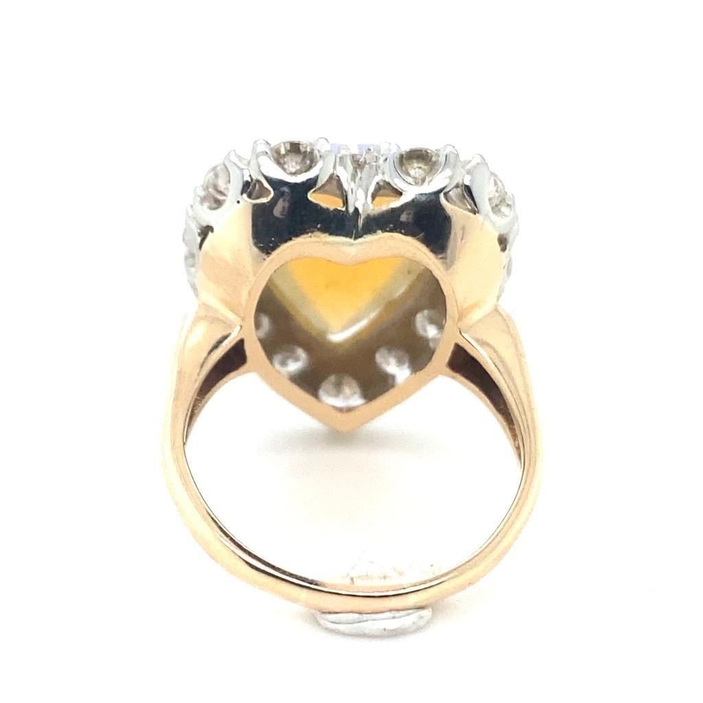Heart Cut Opal Diamond Heart 14 Karat Yellow White Gold Cluster Engagement Ring