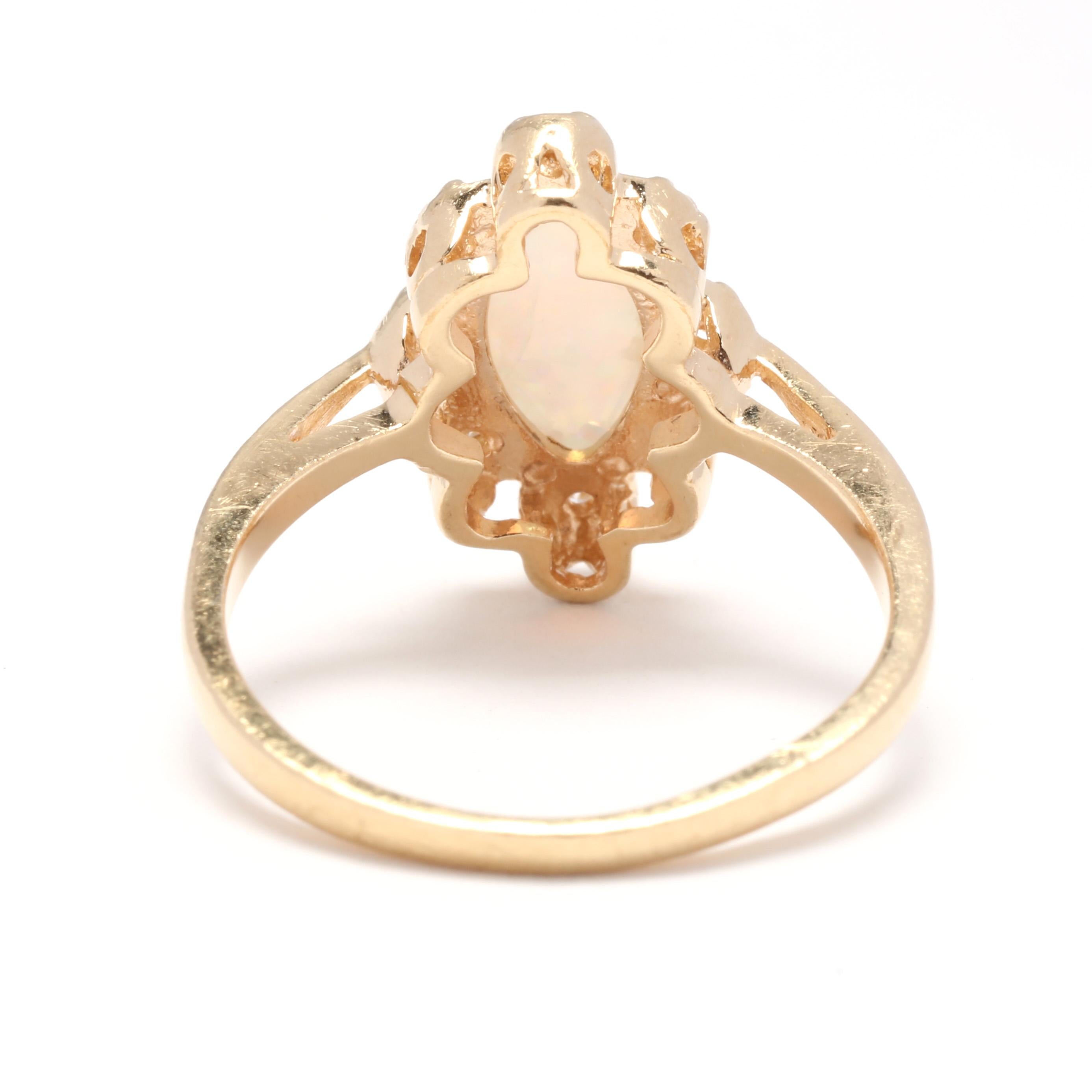 Cabochon Opal Diamond Navette Ring, 14KT Yellow Gold, Ring