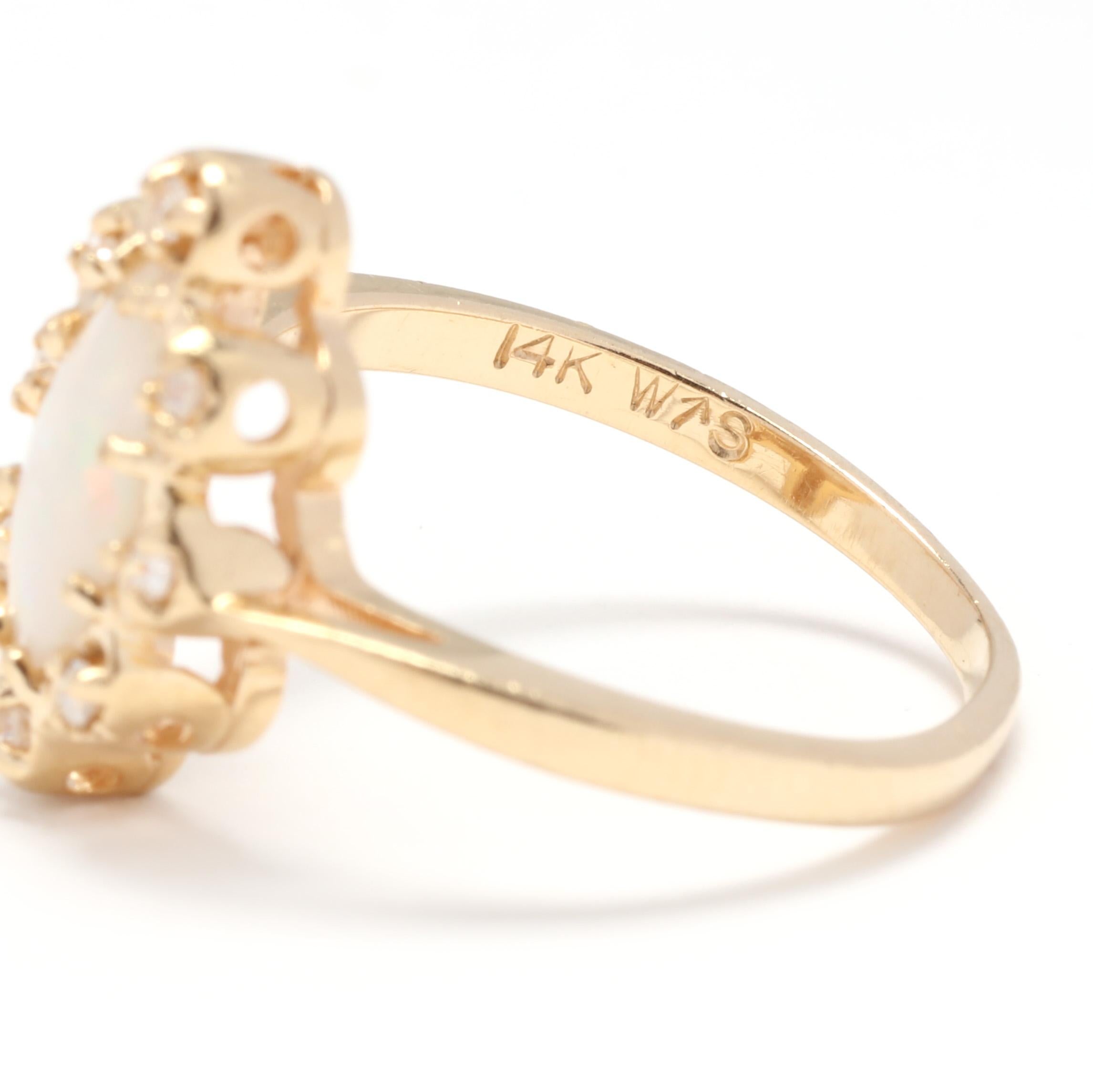 Women's or Men's Opal Diamond Navette Ring, 14KT Yellow Gold, Ring