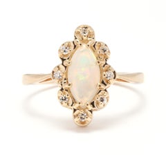 Opal Diamond Navette Ring, 14KT Yellow Gold, Ring