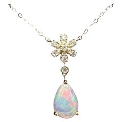 Opal Diamond Necklace 10kt Yellow Gold 0.94ctw Pear Cut 18in New