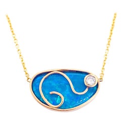 Opal Diamond Necklace, Original in Yellow Gold, One of a Kind Hand Fabricated