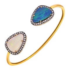 Opal Diamond Open Bangle Bracelet