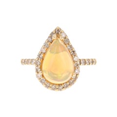 Opal Diamond Pear Cut 14 Karat Yellow Gold Ring