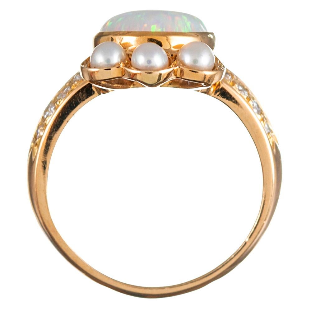 Opal Diamond Pearl Crown Ring In Good Condition In Carmel-by-the-Sea, CA