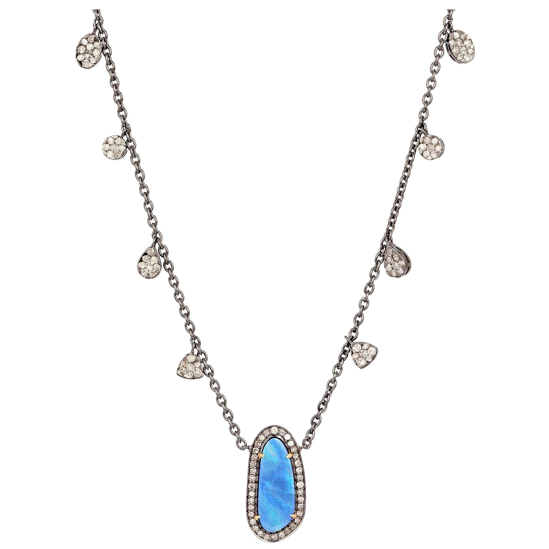 Opal Diamond Pendant Necklace