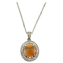 Opal Diamond Pendant Necklace in 14K White Gold
