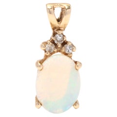 Opal Diamond Pendant, October Birthstone, Simple Opal Charm, 14K Gold