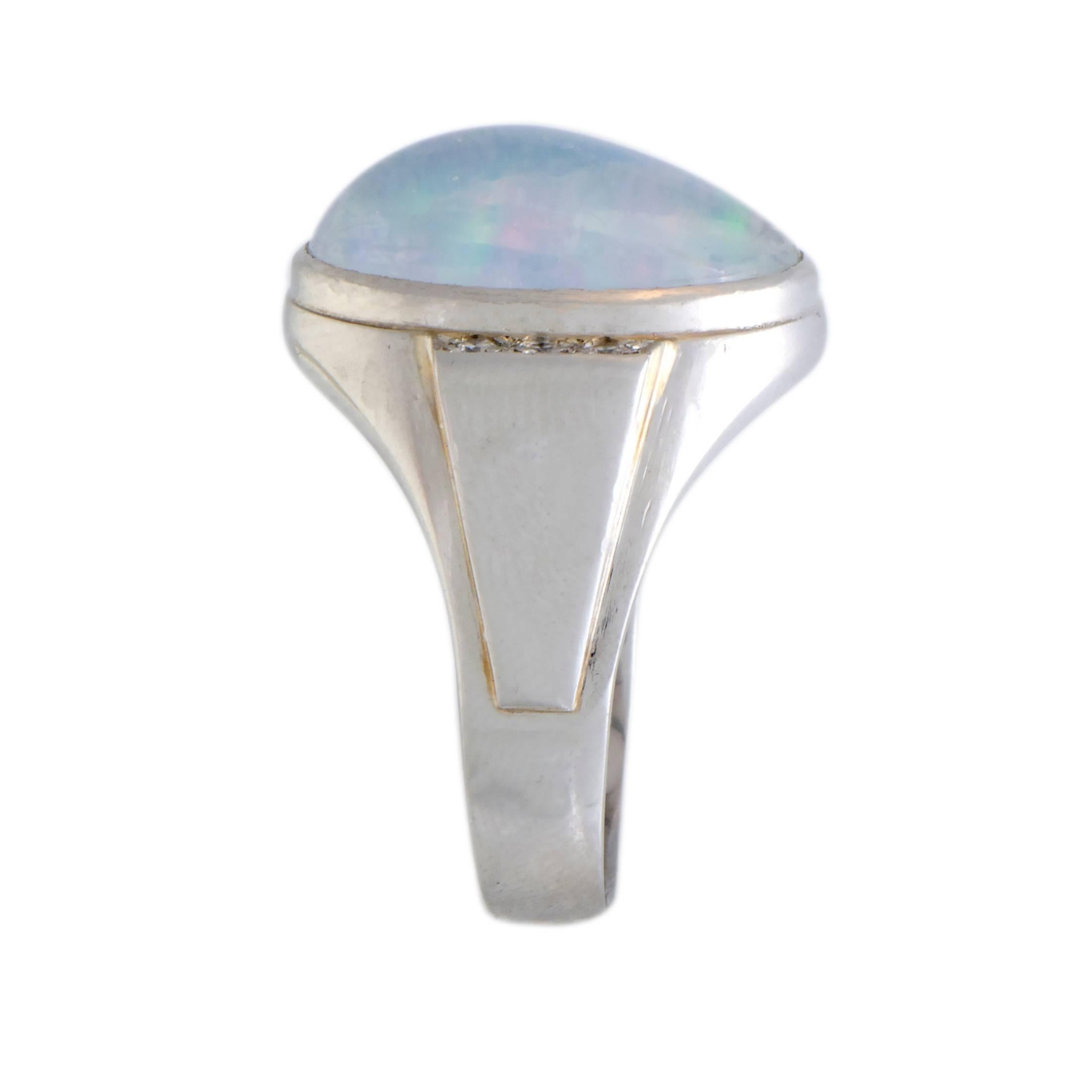 Opal Diamond Platinum Cocktail Ring In Excellent Condition In Southampton, PA