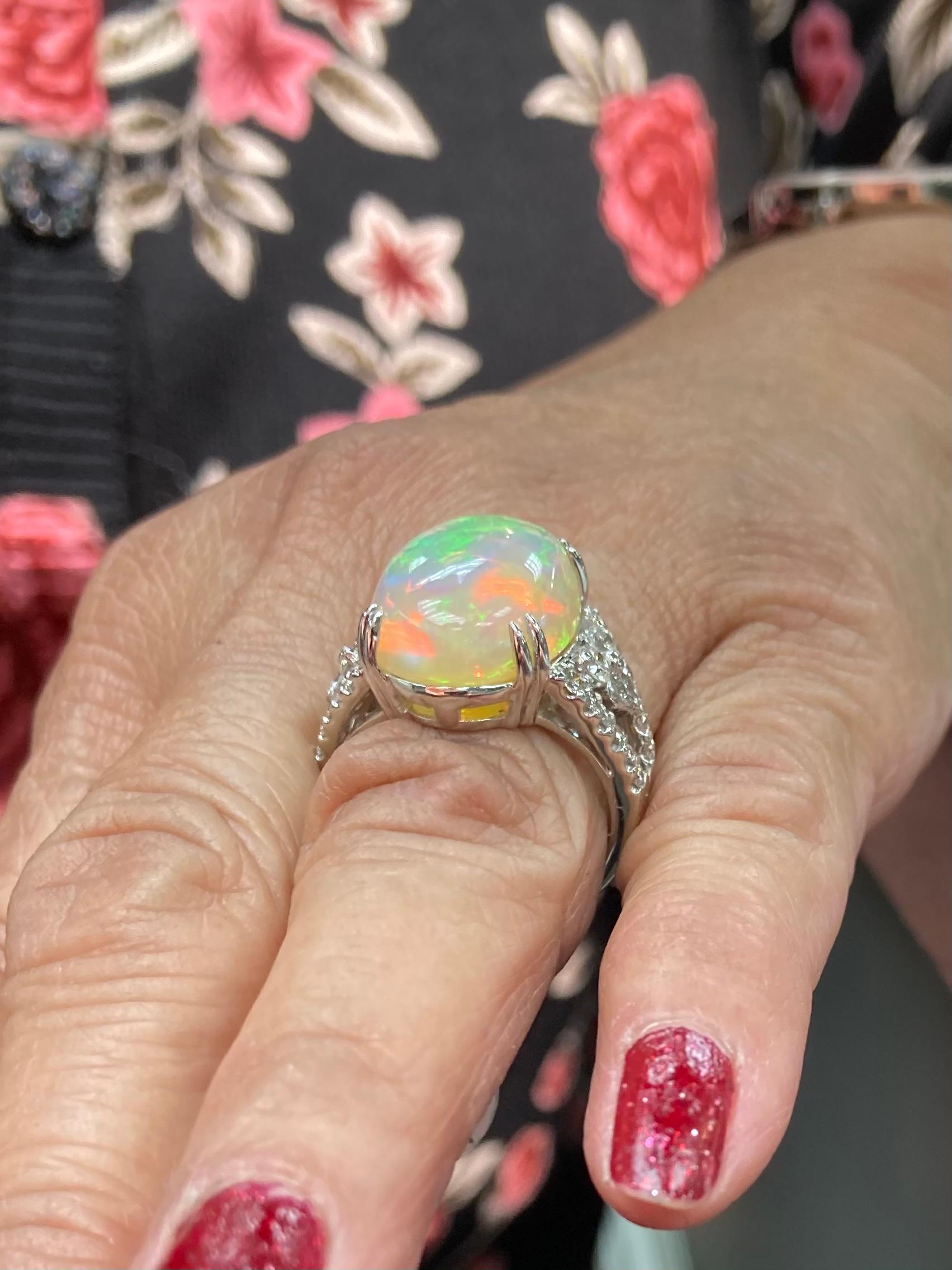 Contemporary Opal Diamond Platinum Cocktail Ring