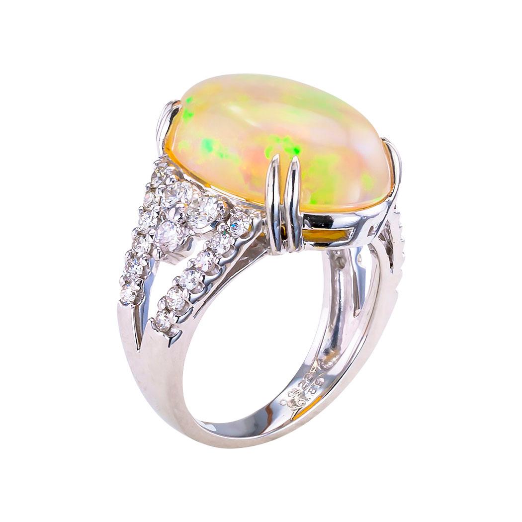 Opal Diamond Platinum Cocktail Ring In Good Condition In Los Angeles, CA