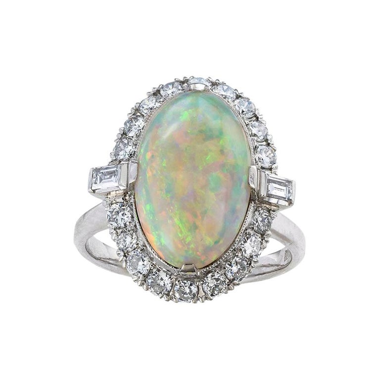 Opal Diamond Platinum Ring For Sale at 1stDibs