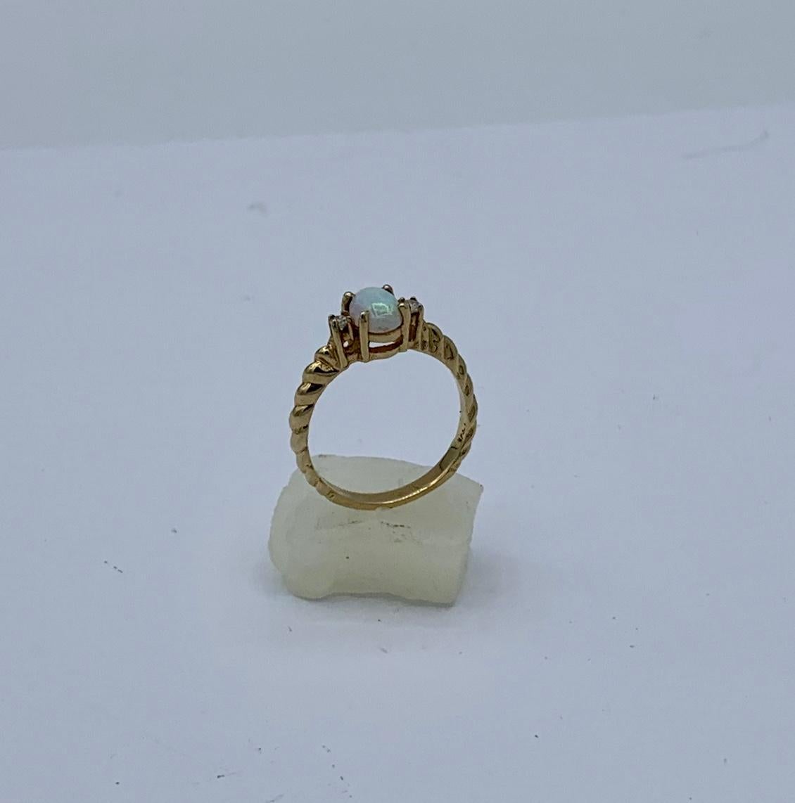 Opal Diamond Ring 14 Karat Gold Antique Wedding Engagement Stacking Ring For Sale 1