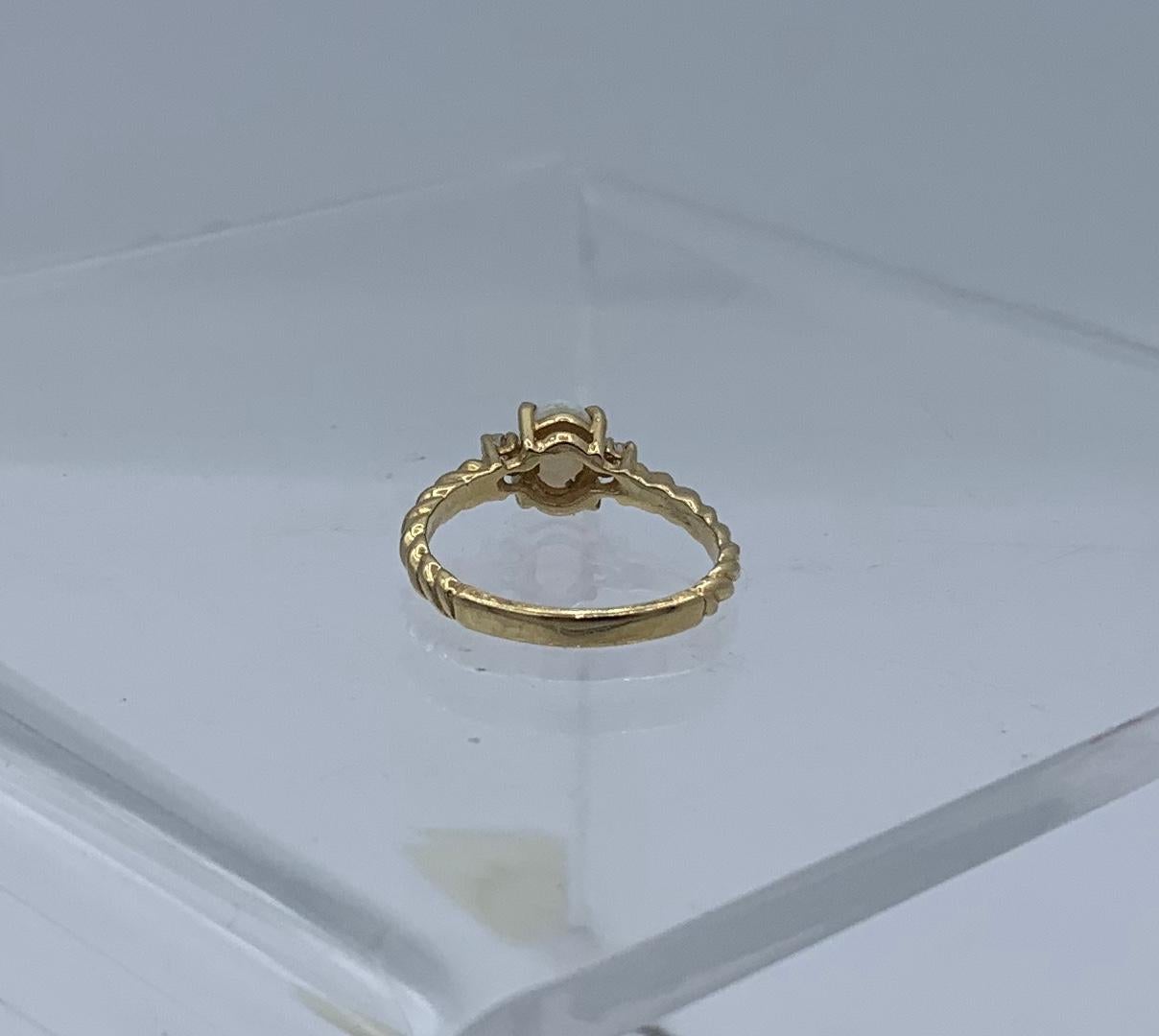 Opal Diamond Ring 14 Karat Gold Antique Wedding Engagement Stacking Ring For Sale 2