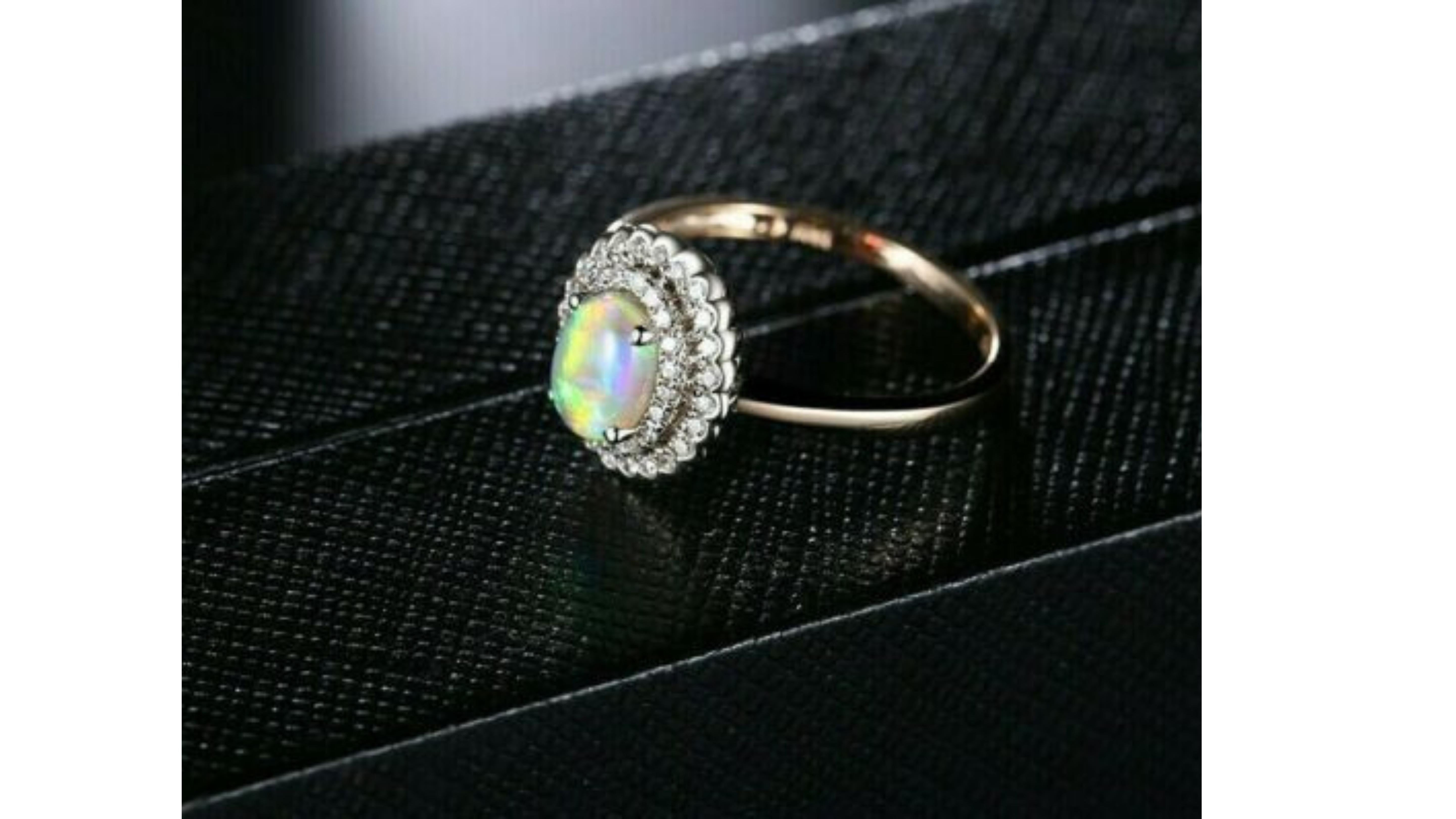 Contemporary Opal Diamond Ring 14 Karat Yellow Gold  For Sale