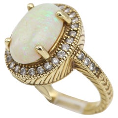 Bague Opale Diamant Circa 1960 Or Jaune 14k Bijoux Opale Vintage