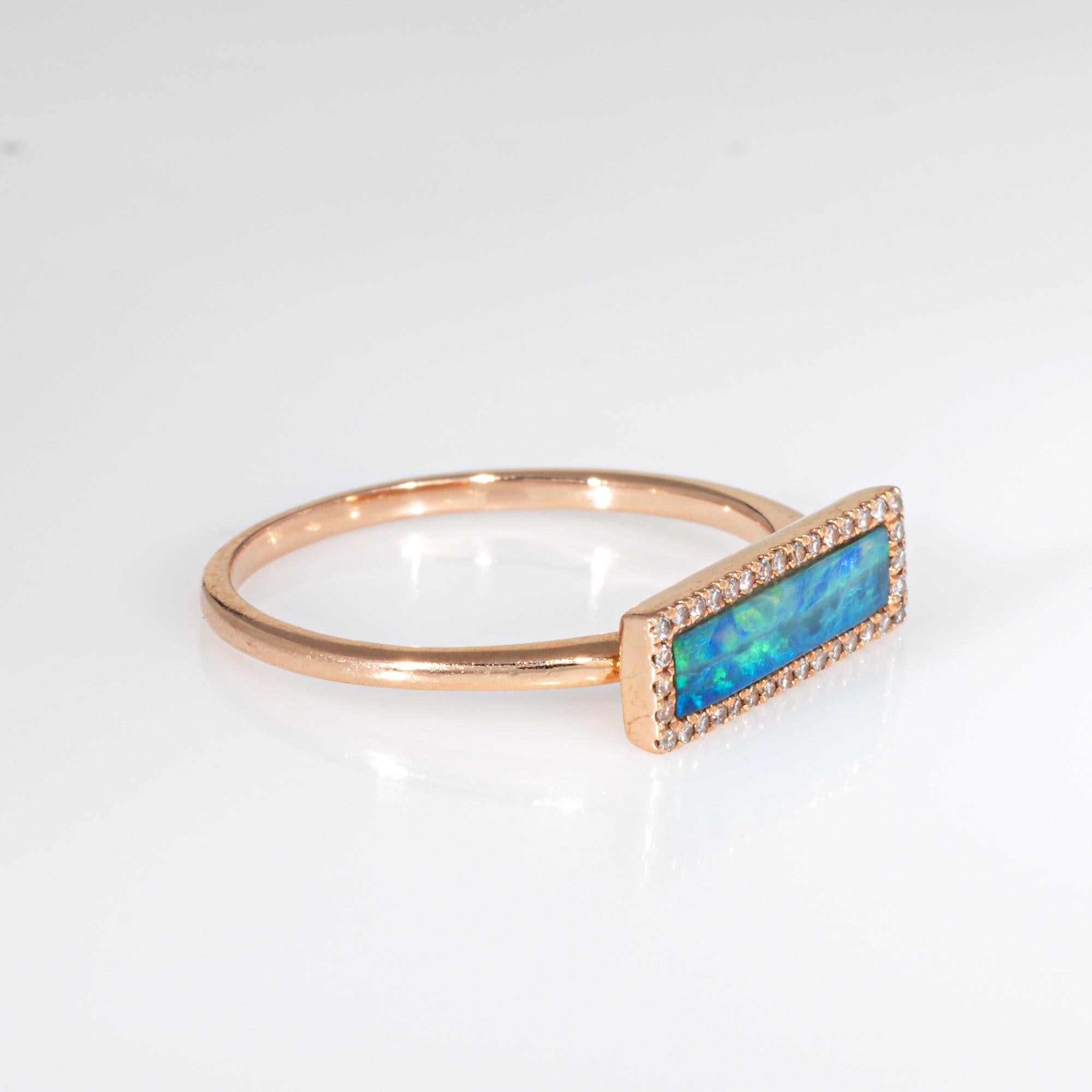 Modern Opal Diamond Ring East West Sz 7 Estate Fine Jewelry 14k Rose Gold Band For Sale