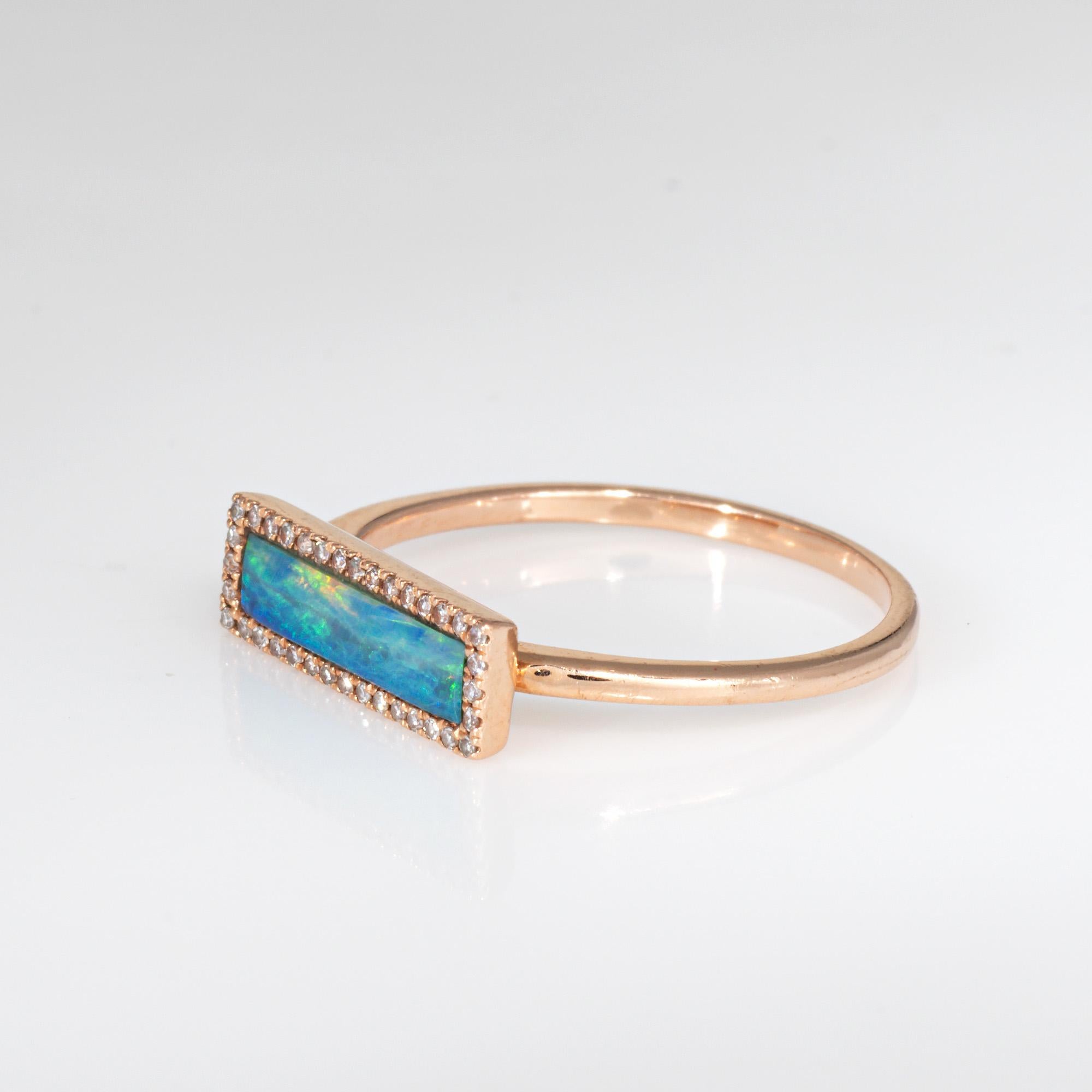 Cabochon Opal Diamond Ring East West Sz 7 Estate Fine Jewelry 14k Rose Gold Band For Sale