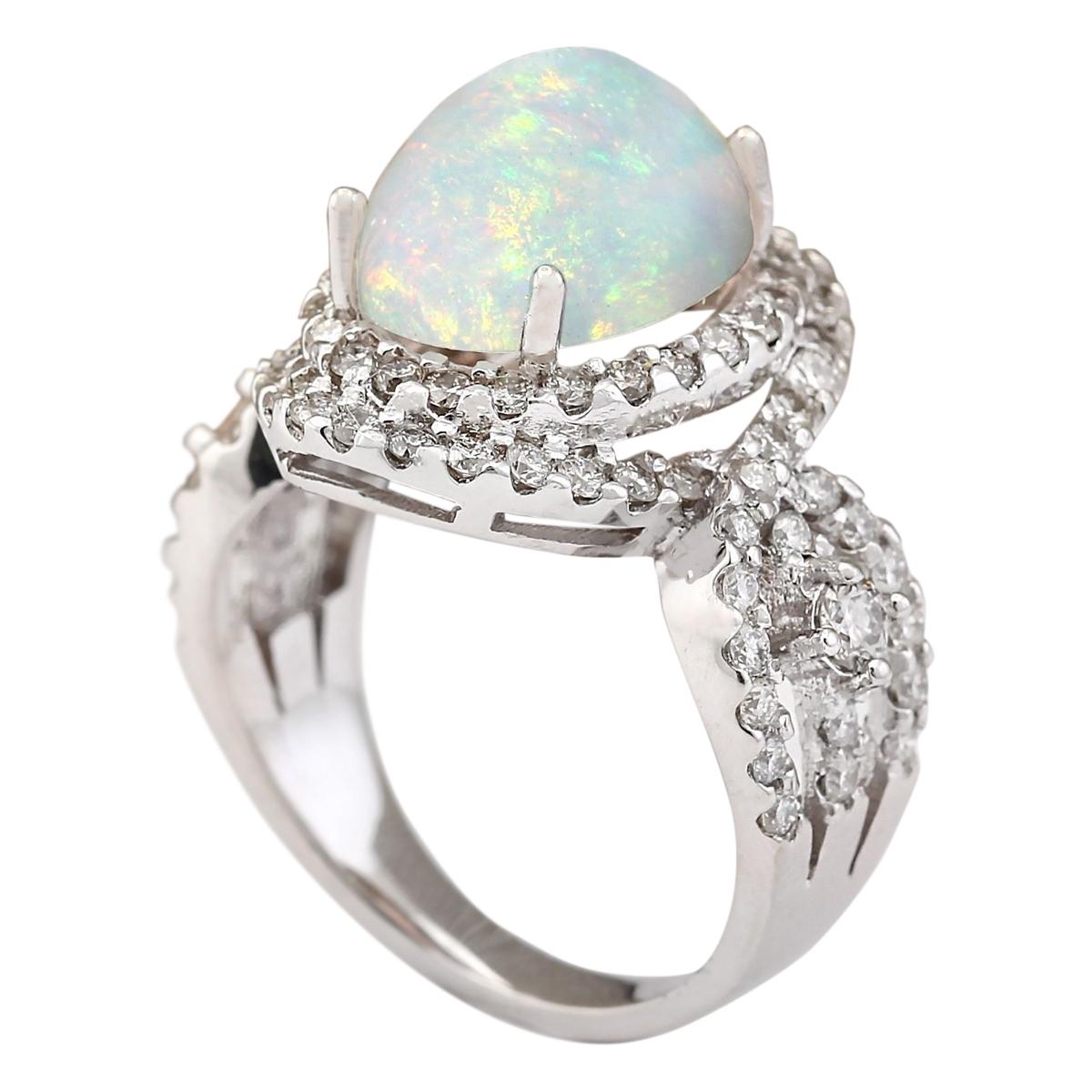 Modern Opal Diamond Ring In 14 Karat White Gold For Sale
