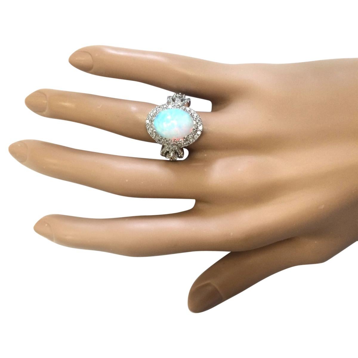 Oval Cut Opal Diamond Ring In 14 Karat White Gold For Sale