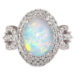 Opal Diamond Ring In 14 Karat White Gold