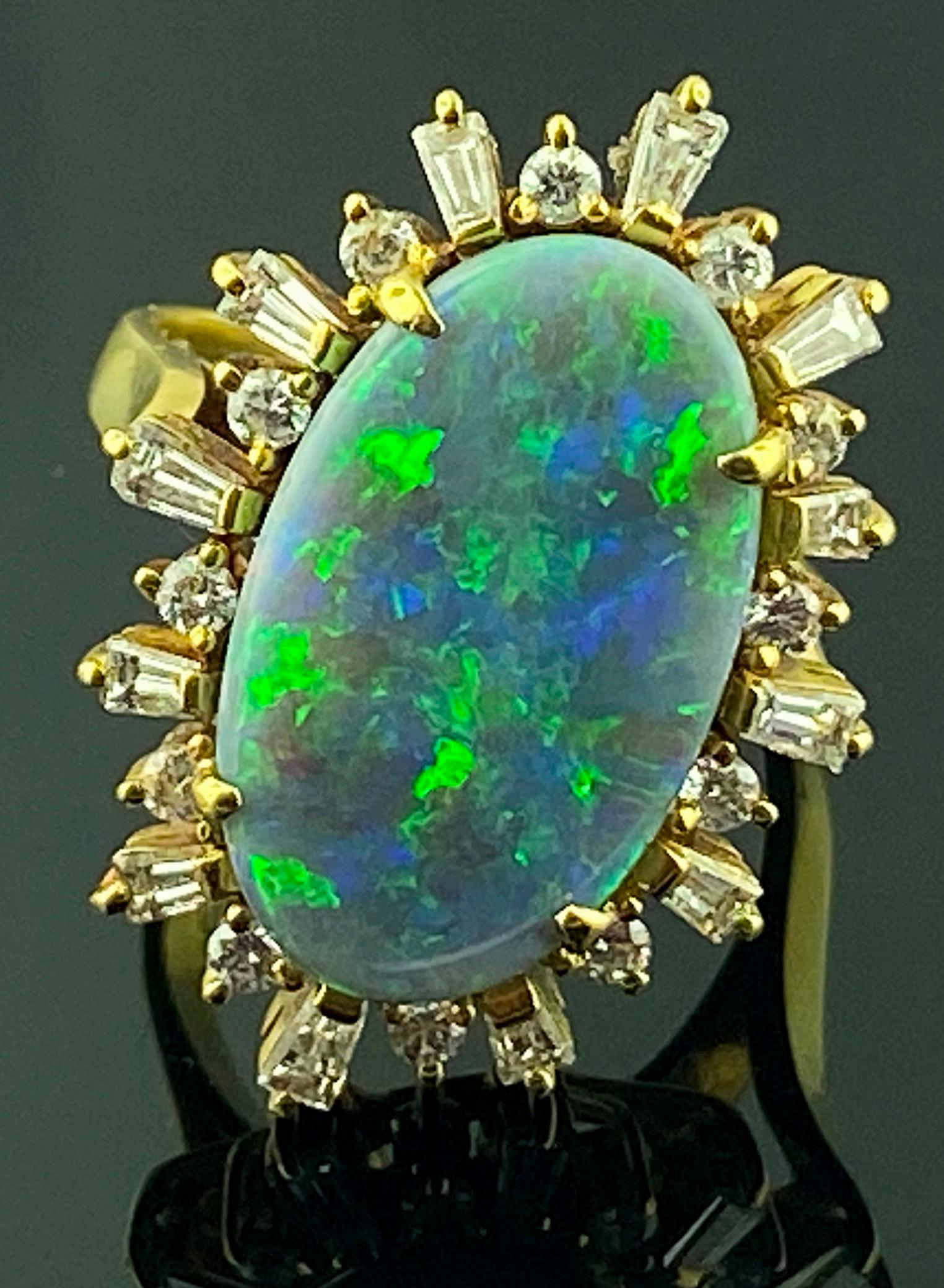 Round Cut Opal and Diamond Ring in 18 Karat Yellow Gold