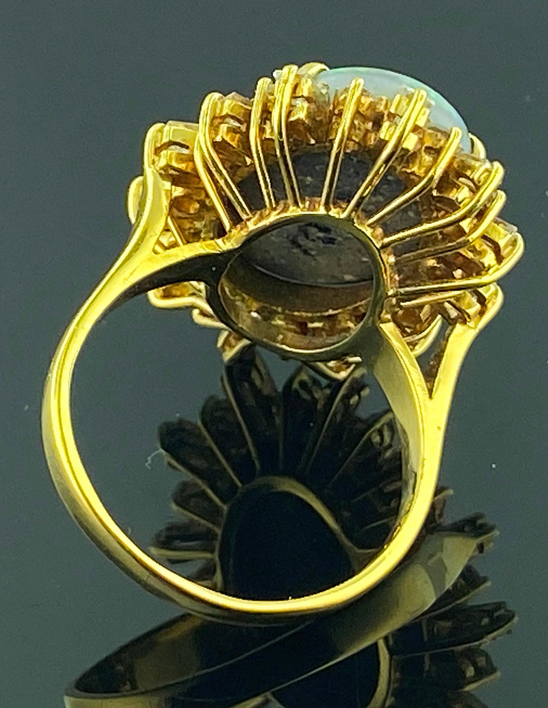 Women's or Men's Opal and Diamond Ring in 18 Karat Yellow Gold