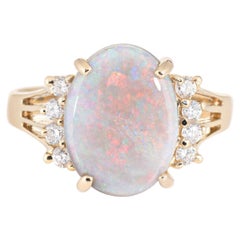 Opal Diamond Ring Vintage 14 Karat Yellow Gold Estate Fine Jewelry