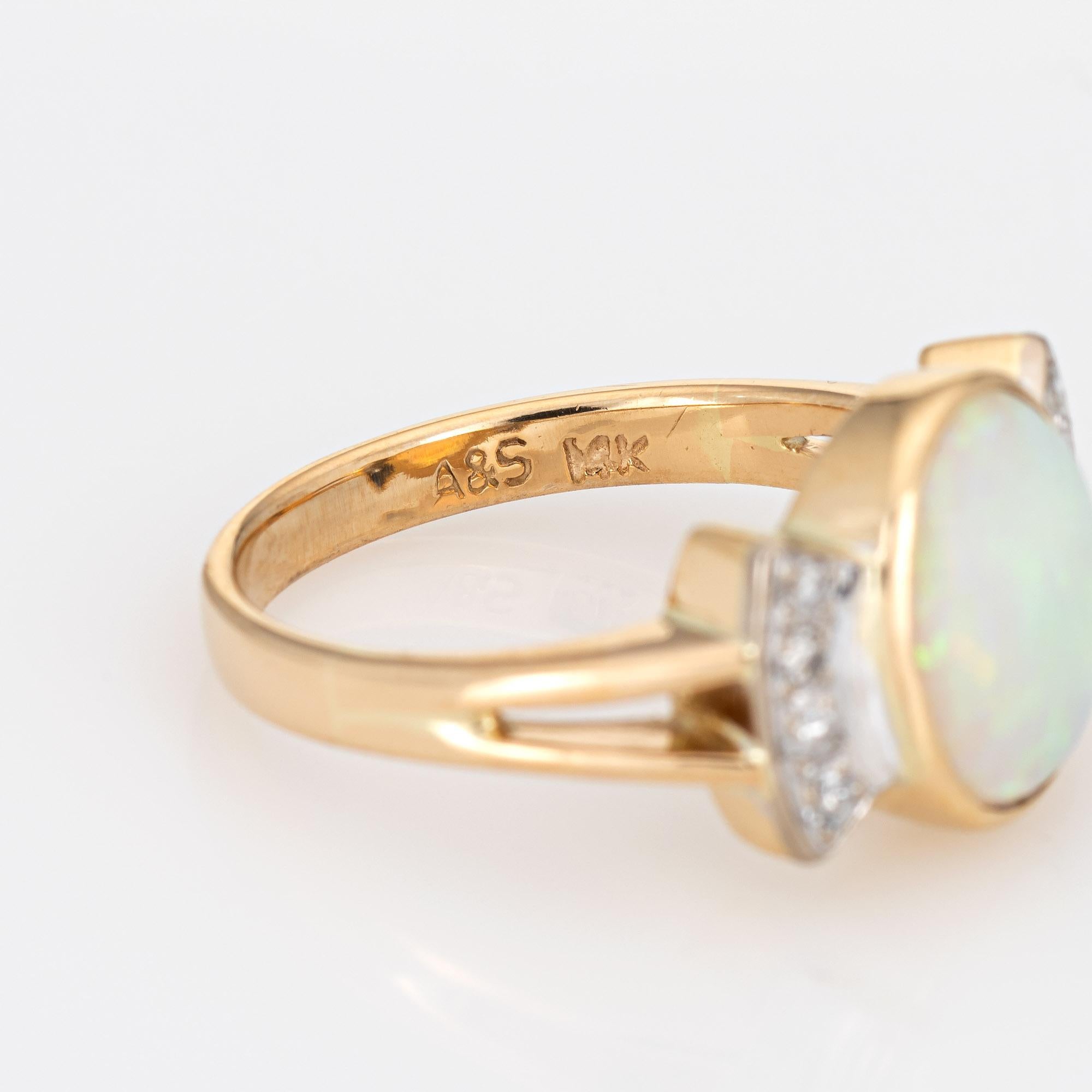 Opal Diamond Ring Vintage 14 Karat Yellow Gold Natural Oval Cut Estate Jewelry 1