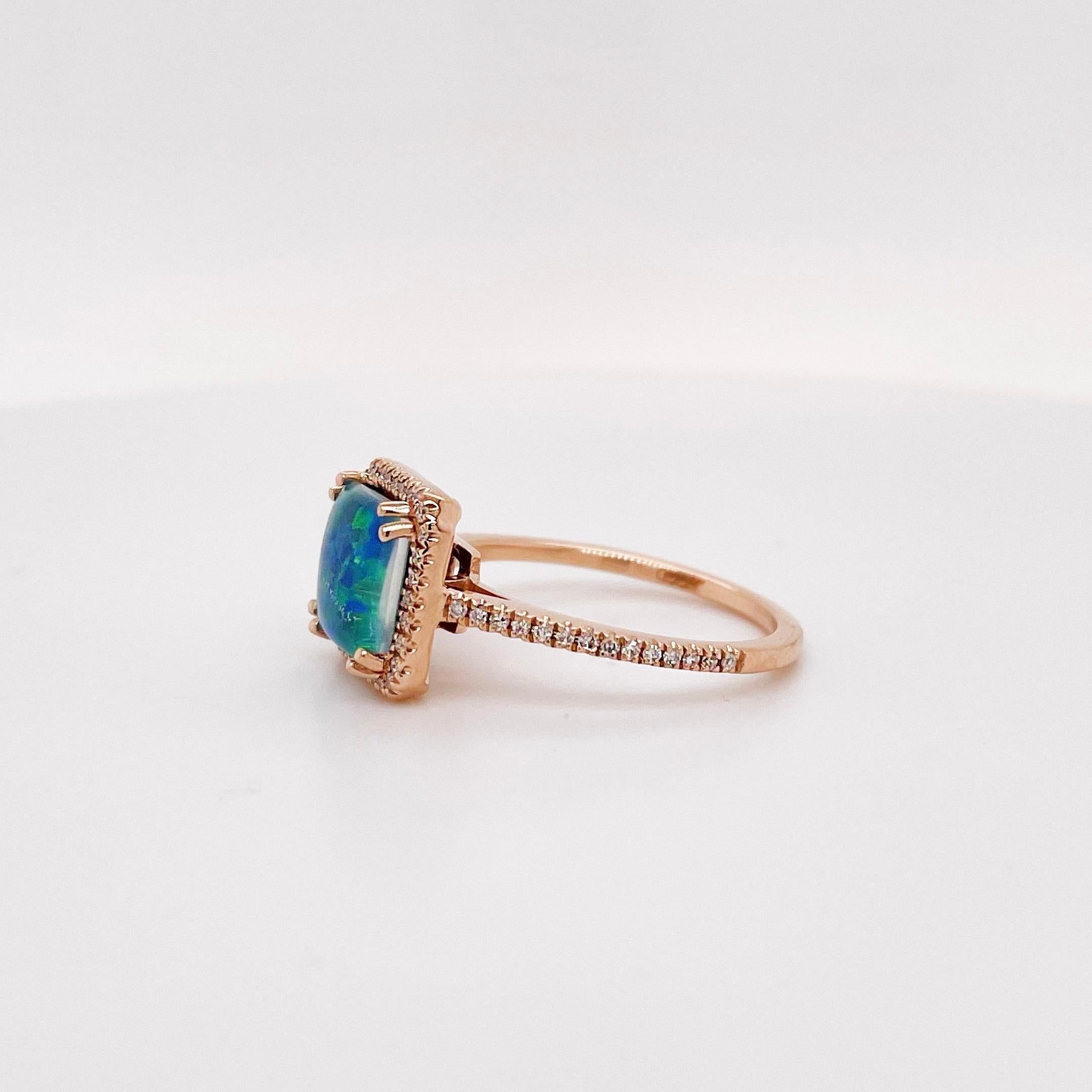 Opal Diamond Ring w Diamond Halo in 14K Rose Gold Opal from Australia 2
