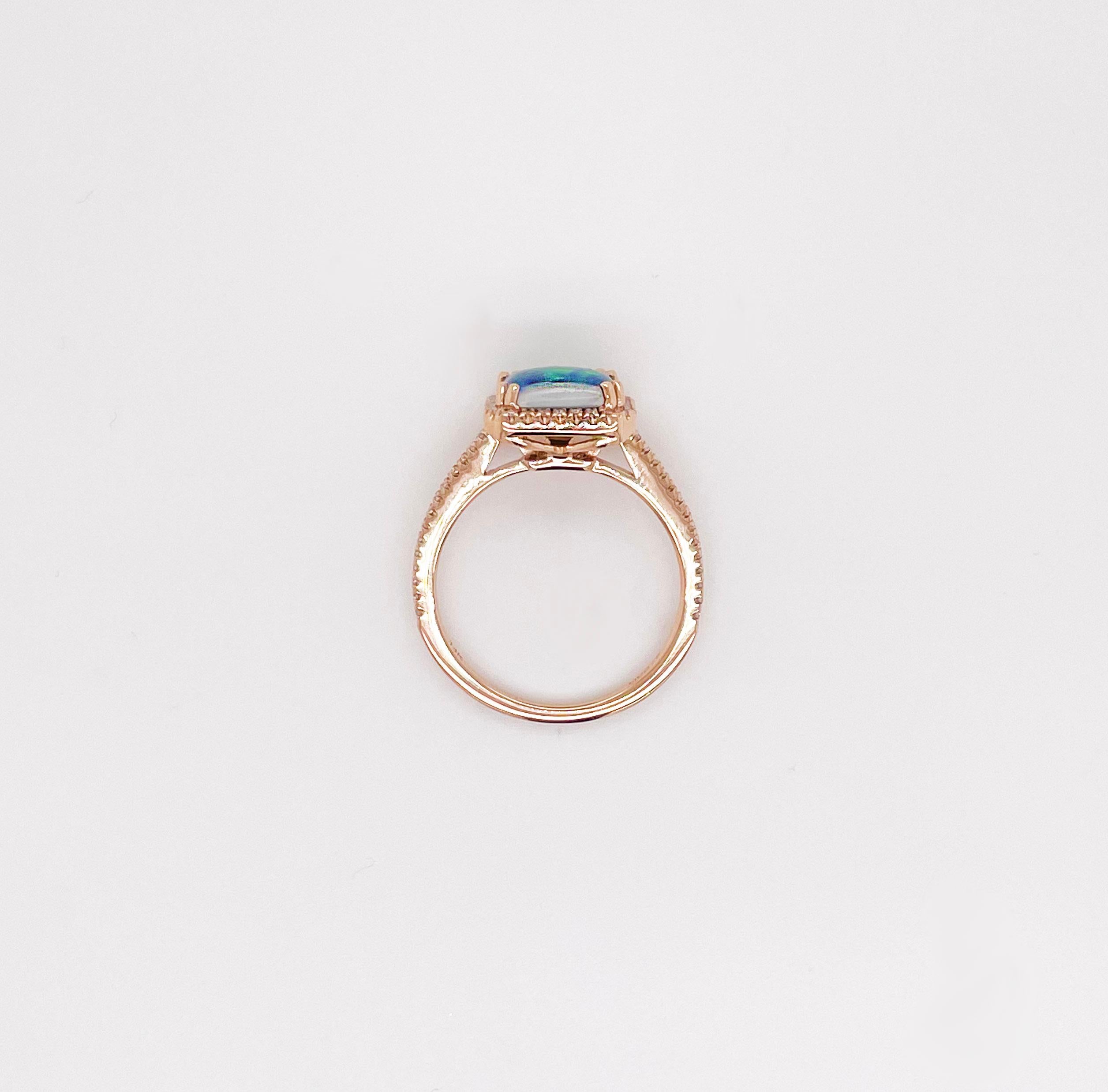 Opal Diamond Ring w Diamond Halo in 14K Rose Gold Opal from Australia 4