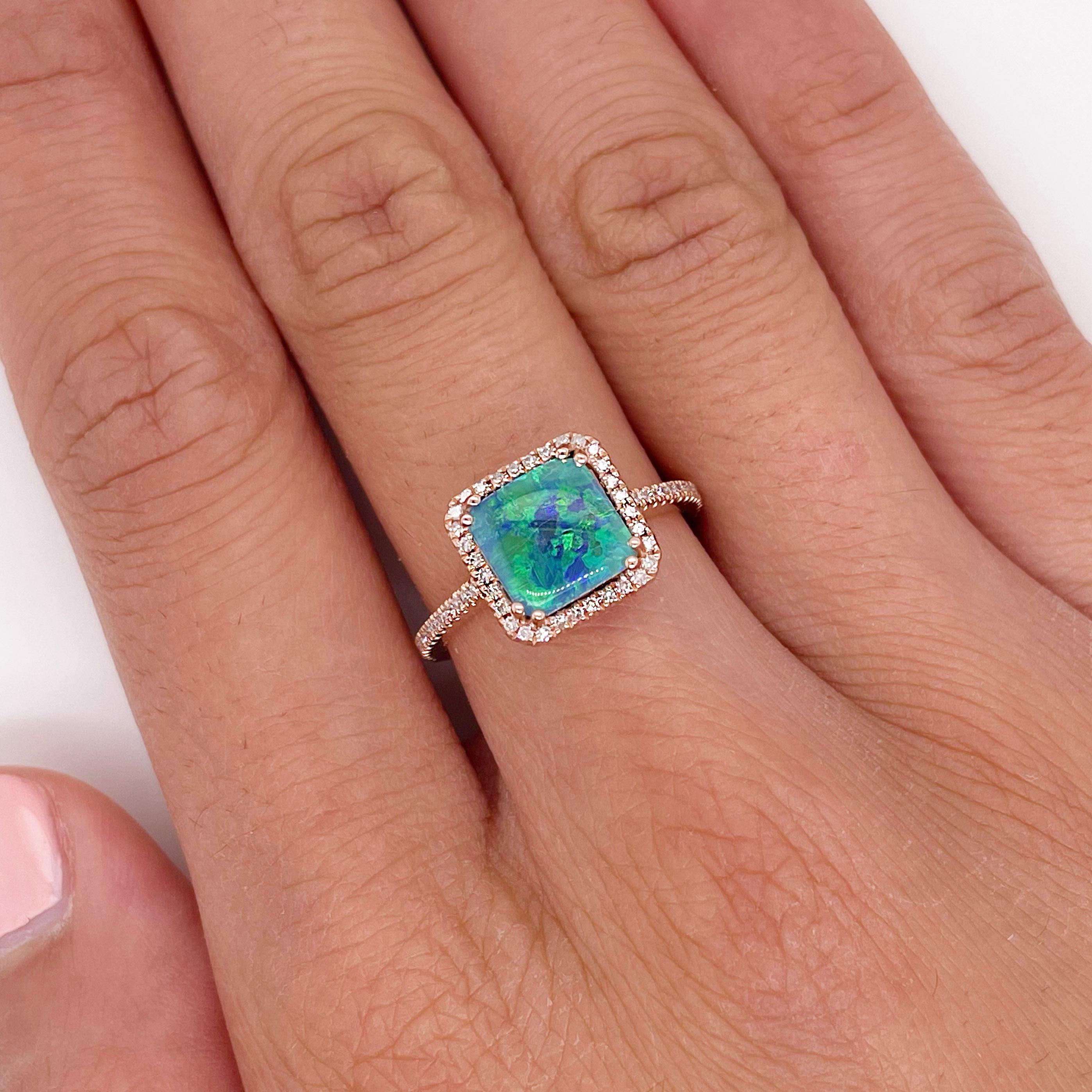 Opal Diamond Ring w Diamond Halo in 14K Rose Gold Opal from Australia 5