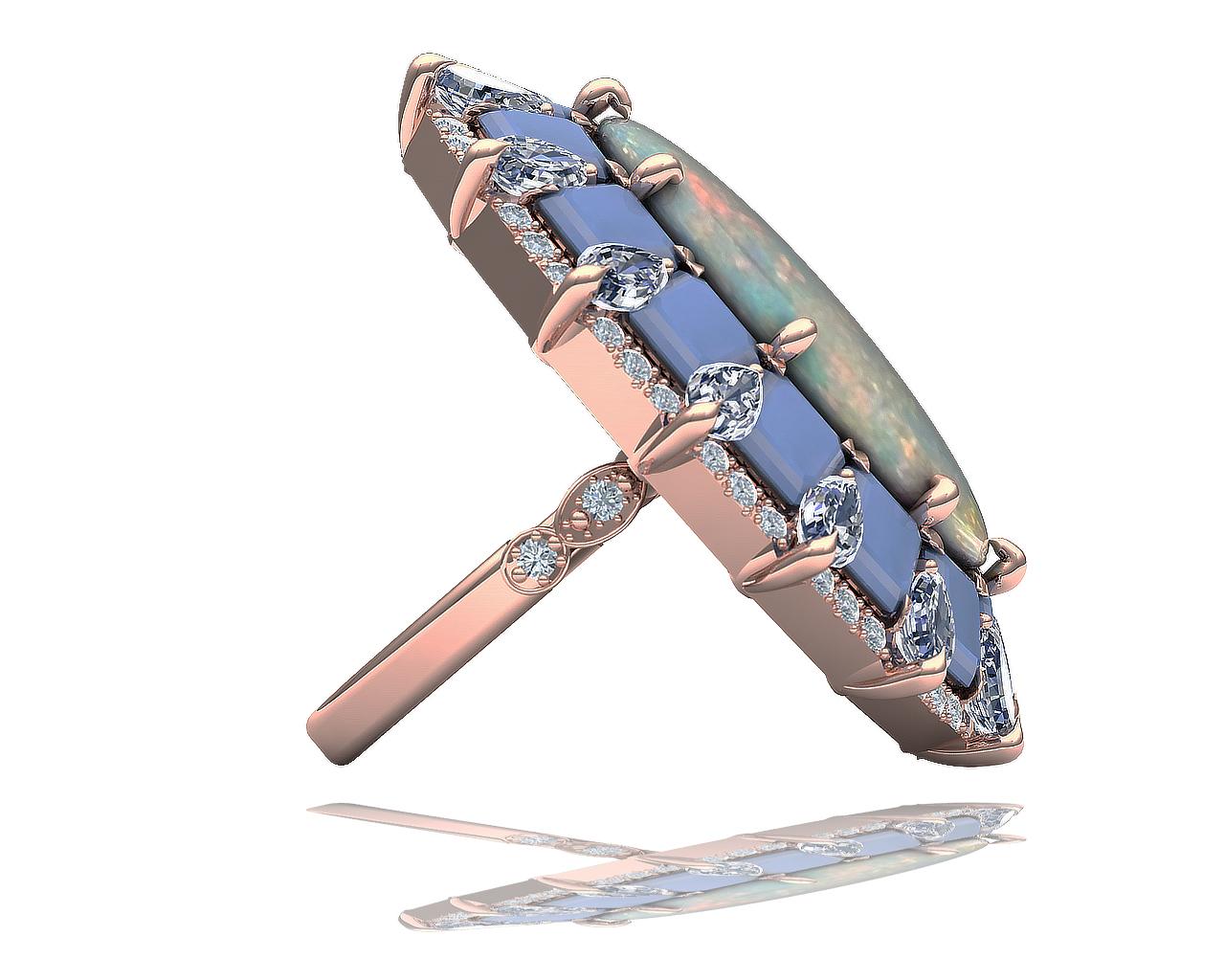 Oval Cut Opal Diamond Rose Gold Cocktail Ring For Sale