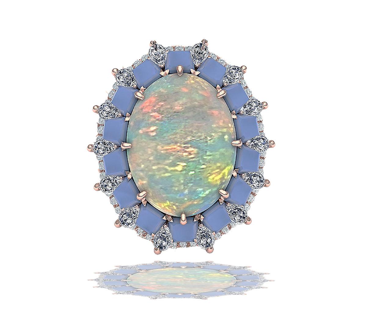 Women's or Men's Opal Diamond Rose Gold Cocktail Ring For Sale