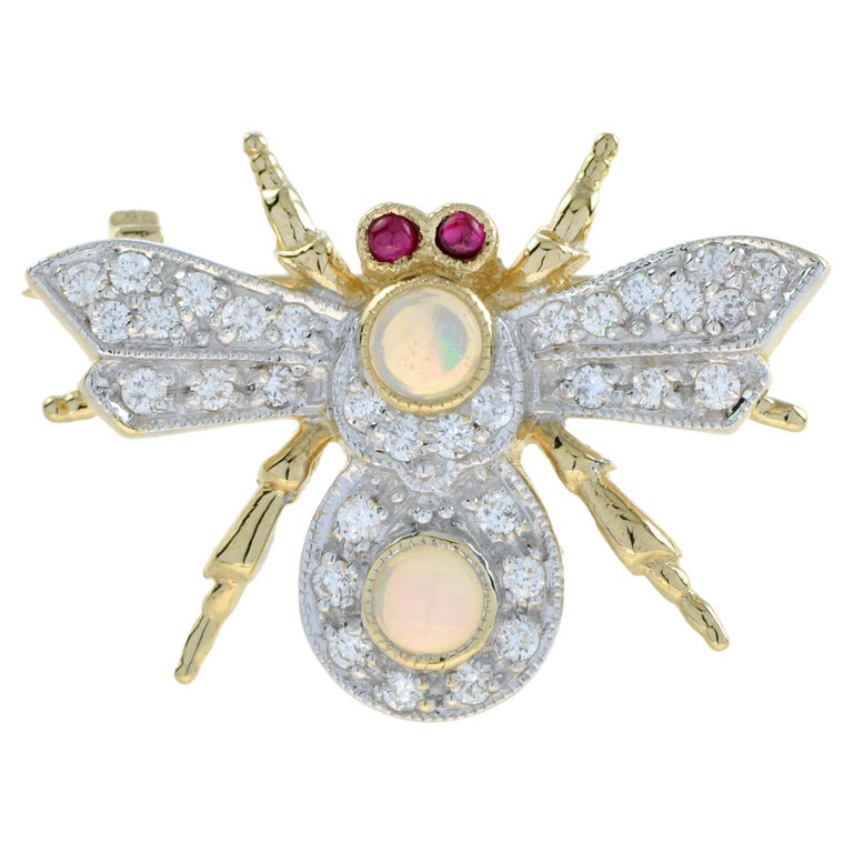Opal Diamond Ruby Antique Style Bee Brooch in 18k Yellow Gold For Sale at  1stDibs | vintage opal brooch