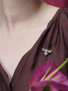 Opal Diamond Ruby Antique Style Little Bee Brooch in 14k Yellow Gold