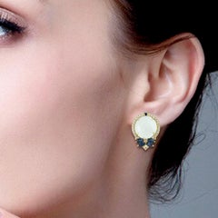Meghna Jewels Opal Diamond Sapphire 14 Karat Gold Stud Earrings