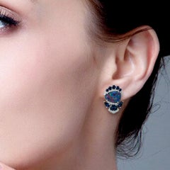 Opal Diamond Sapphire 18 Karat Gold Stud Earrings